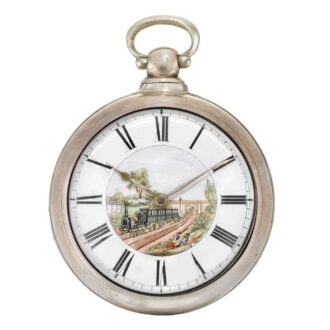 An English silver verge with polychrome enamel dial Circa 1856