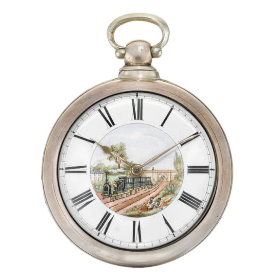 An English silver verge with polychrome enamel dial Circa 1856 An English silver verge with polychrome enamel dial Circa 1856