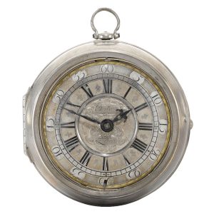 An English fine large silver pair cased verge watch Circa 1700