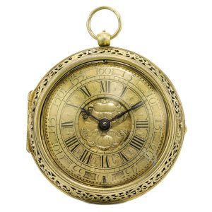 An English silver-gilt pair cased two train clock watch Circa 1700