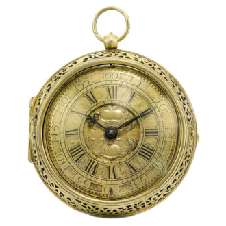 An English silver-gilt pair cased two train clock watch Circa 1700