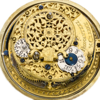 An English silver-gilt pair cased two train clock watch Circa 1700