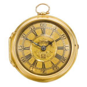 An English gold verge watch with unusual silver cock Circa 1724