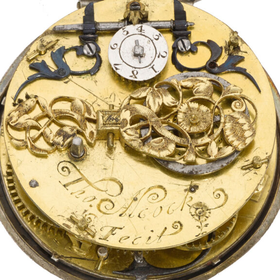 An English silver verge with engraved Julian calendar Circa 1650 An English silver verge with engraved Julian calendar Circa 1650