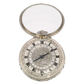 An English silver hour striking coach watch with alarm Circa 1655