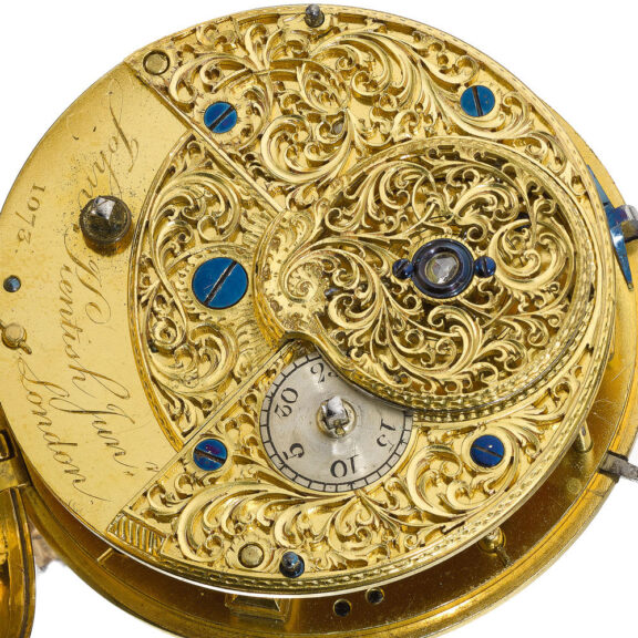 An English superb gold and enamel cylinder watch Circa 1770 An English superb gold and enamel cylinder watch Circa 1770