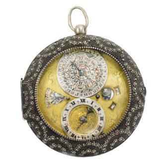Superb English silver astronomical verge, leather case Circa 1665
