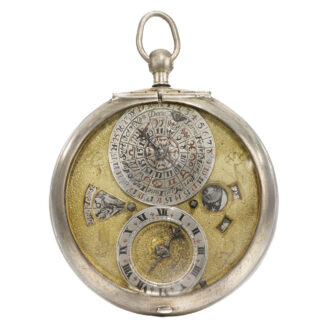 Superb English silver astronomical verge, leather case Circa 1665