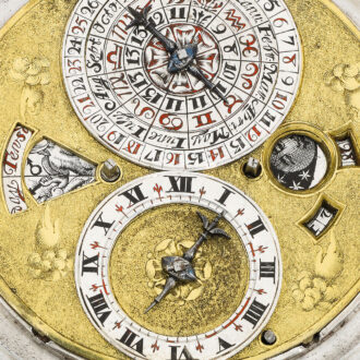 Superb English silver astronomical verge, leather case Circa 1665