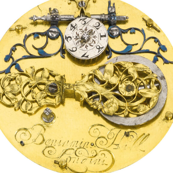 Superb English silver astronomical verge, leather case Circa 1665 Superb English silver astronomical verge, leather case Circa 1665