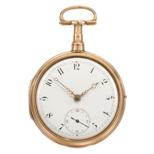 An English pink gold cylinder watch with stop slide Circa 1806