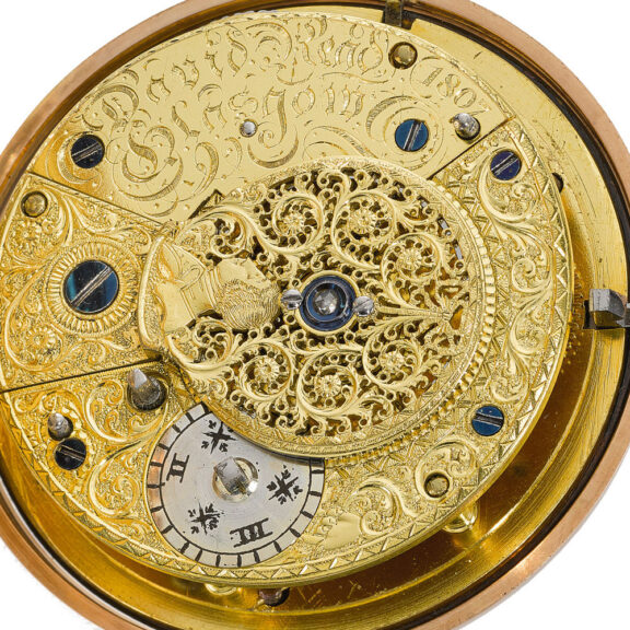 An English pink gold cylinder watch with stop slide Circa 1806 An English pink gold cylinder watch with stop slide Circa 1806