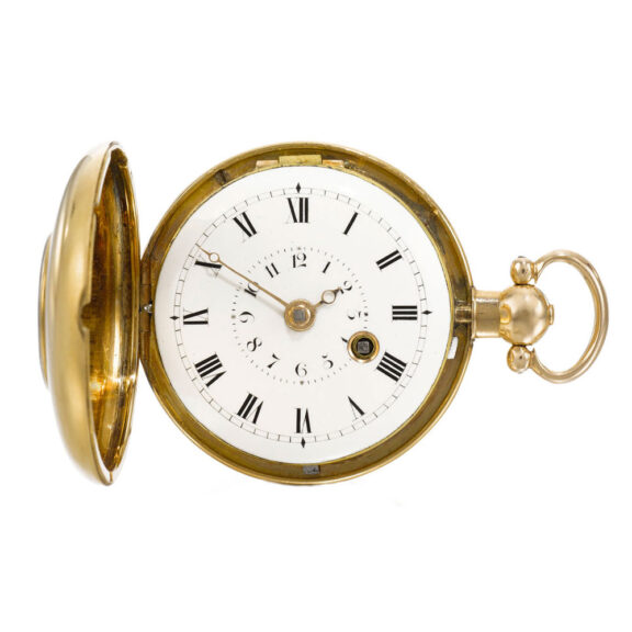 An English small gold half hunting cased verge watch Circa 1810 An English small gold half hunting cased verge watch Circa 1810