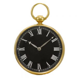 An English gold cylinder watch with black enamel dial Circa 1818