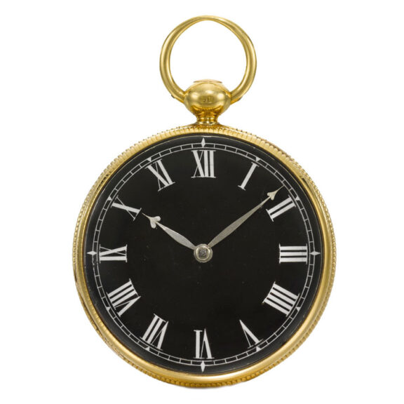 An English gold cylinder watch with black enamel dial Circa 1818