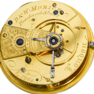 An English gold cylinder watch with black enamel dial Circa 1818