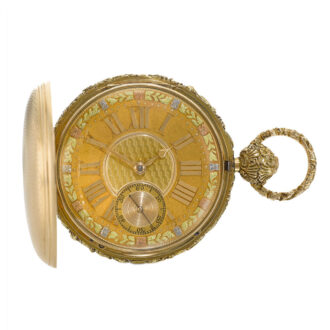 An English fine gold hunting case rack lever watch Circa 1820