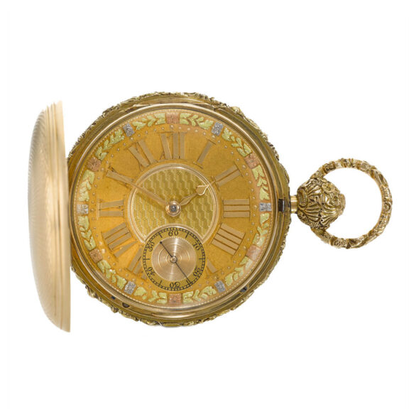 An English fine gold hunting case rack lever watch Circa 1820