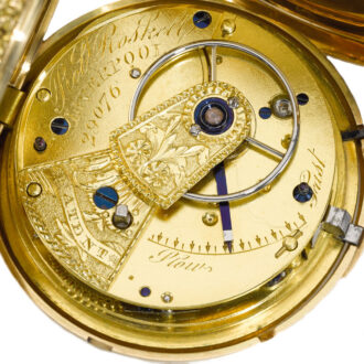 An English fine gold hunting case rack lever watch Circa 1820
