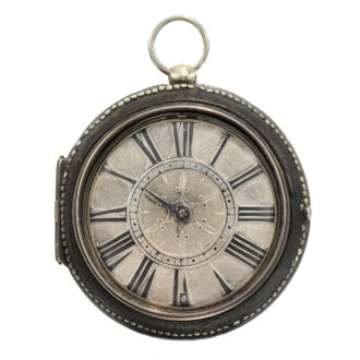 Silver English verge watch with leather protective case Circa 1670