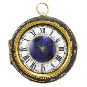 English gold and enamel watch with protective case Circa 1700