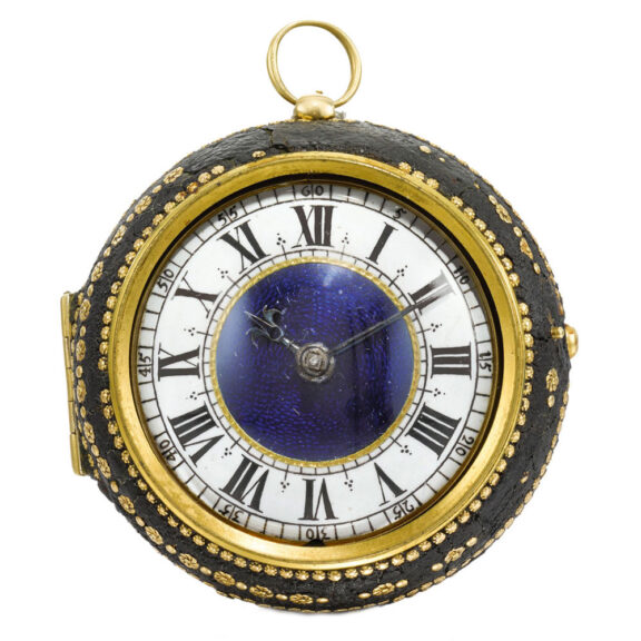 English gold and enamel watch with protective case Circa 1700
