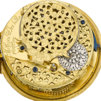 English gold and enamel watch with protective case Circa 1700