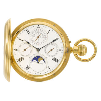 An English fine gold hunting cased calendar watch Circa 1877