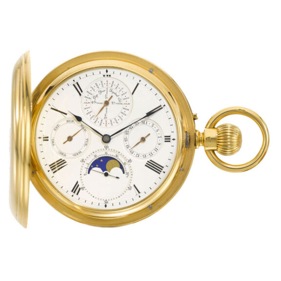An English fine gold hunting cased calendar watch Circa 1877