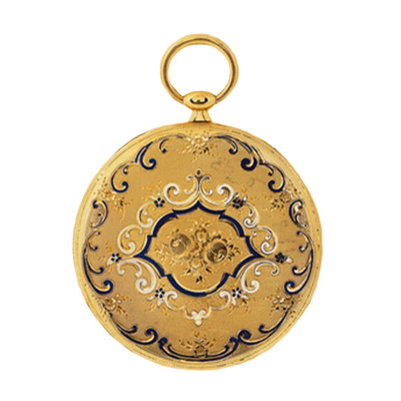 Very thin Swiss gold with enamel cylinder watch Circa 1820