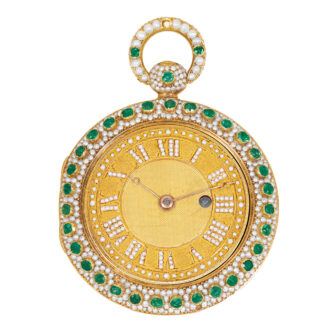 Swiss gold pearl and emerald set pocket watch Circa 1830