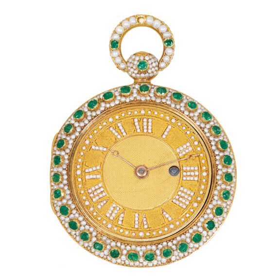 Swiss gold pearl and emerald set pocket watch Circa 1830