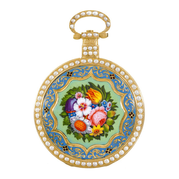 English gold, painted enamel and pearl-set watch Circa 1840