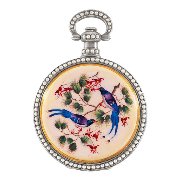Swiss silver-gilt, enamel watch "Birds of Paradise" Circa 1860