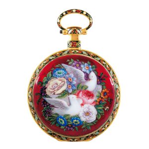 Swiss gold, enamel watch 
