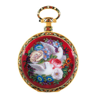 Swiss gold, enamel watch "Courting Doves" Circa 1860