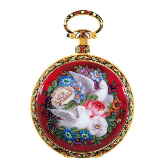 Swiss gold, enamel watch "Courting Doves" Circa 1860