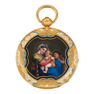 Swiss gold watch with painted on enamel scene Circa 1850