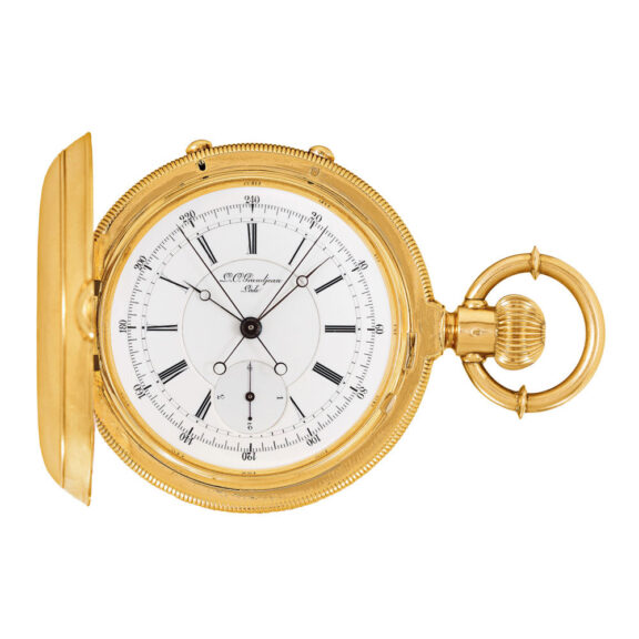 Rare Swiss gold split second keyless pocket watch Circa 1870