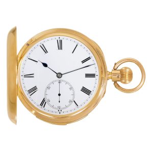 English gold minute repeating keyless pocket watch Circa 1883
