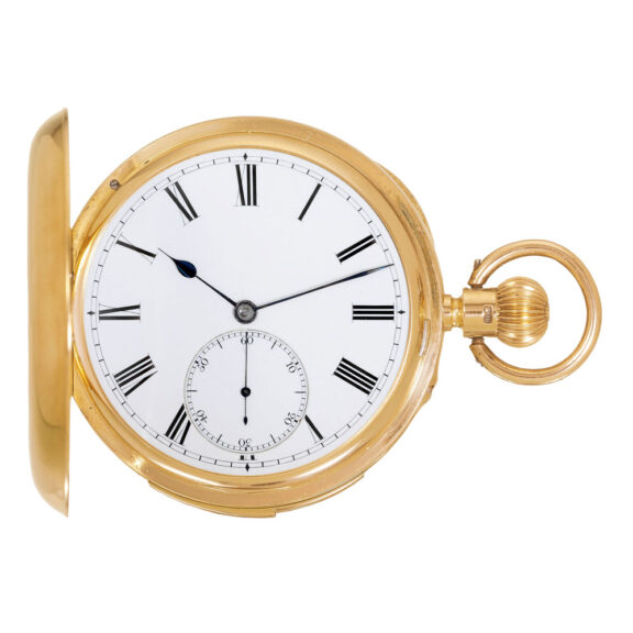 English gold minute repeating keyless pocket watch Circa 1883