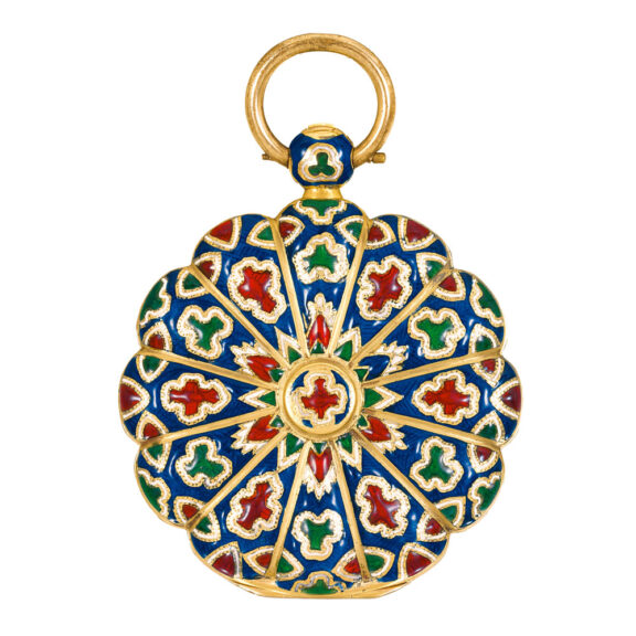 Swiss gold enamel watch with Scallop edged Circa 1830
