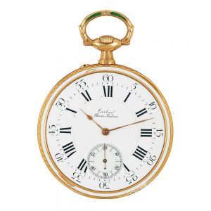 French 18k gold and enamel keyless dress watch Circa 1905