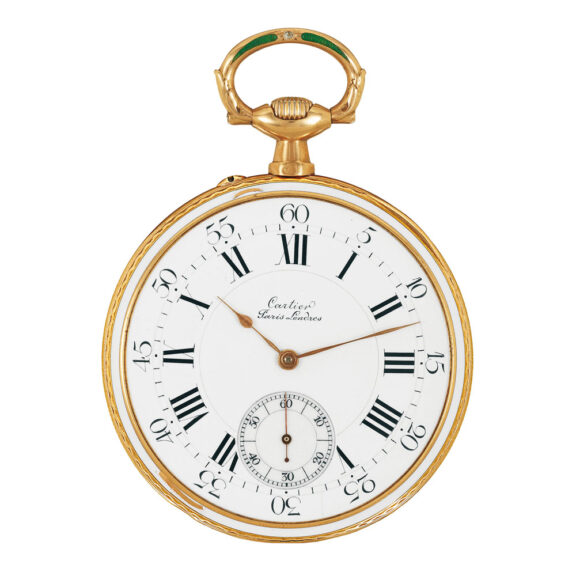 French 18k gold and enamel keyless dress watch Circa 1905