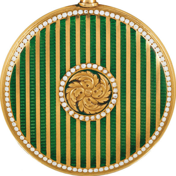 French gold, enamel watch with split pearl-set Circa 1910 French gold, enamel watch with split pearl-set Circa 1910