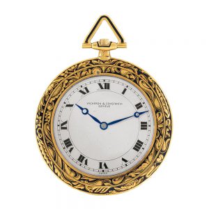 Swiss gold champlevé enamel keyless dress watch Circa 1940