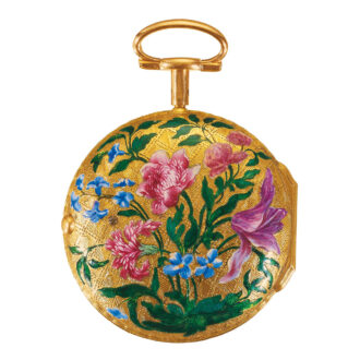 English 20k gold, painted on enamel watch Circa 1750 English 20k gold, painted on enamel watch Circa 1750
