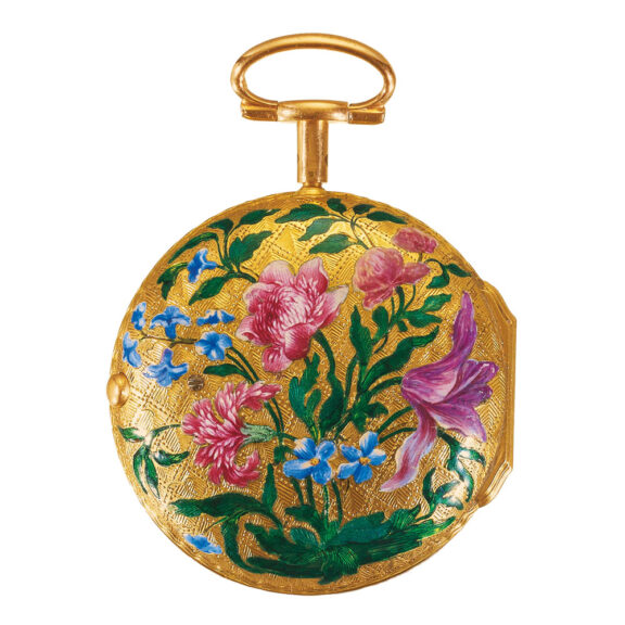 English 20k gold, painted on enamel watch Circa 1750 English 20k gold, painted on enamel watch Circa 1750