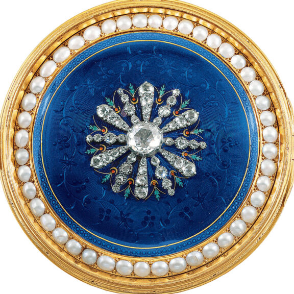 French gold repeater with diamonds and pearls Circa 1790 French gold repeater with diamonds and pearls Circa 1790