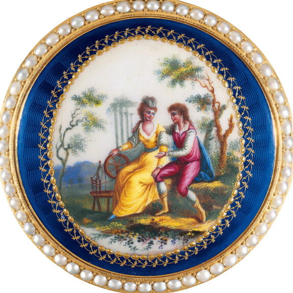 Swiss gold, enamel and pearl set cylinder watch Circa 1790 Swiss gold, enamel and pearl set cylinder watch Circa 1790
